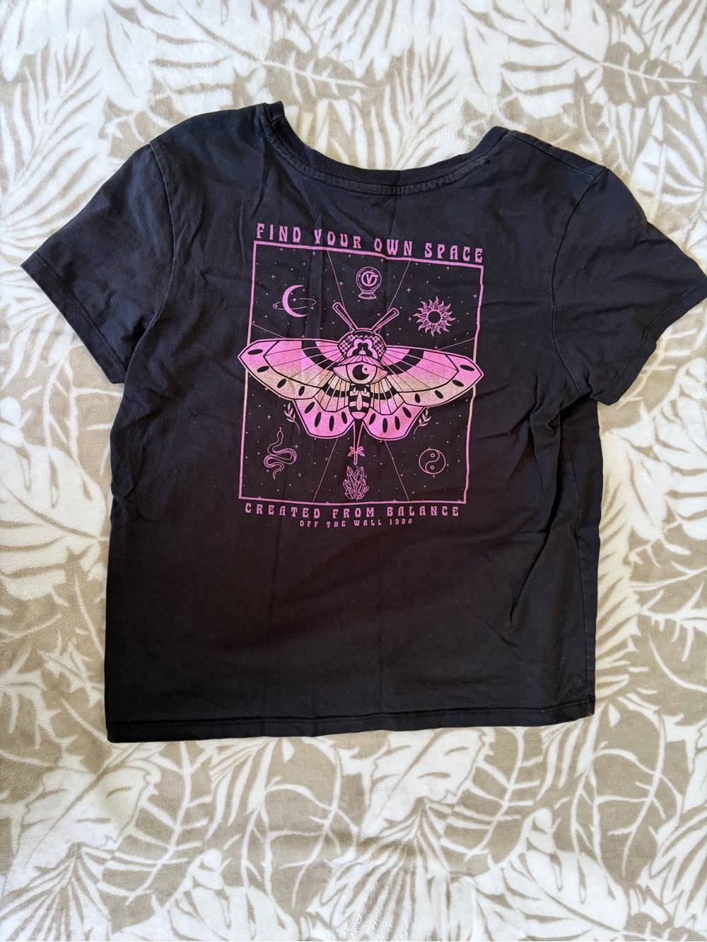 Vans Black Short Sleeve Tee with Pink Moth Graphic